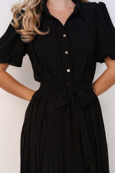 Boston Pleated Button Dress | Black